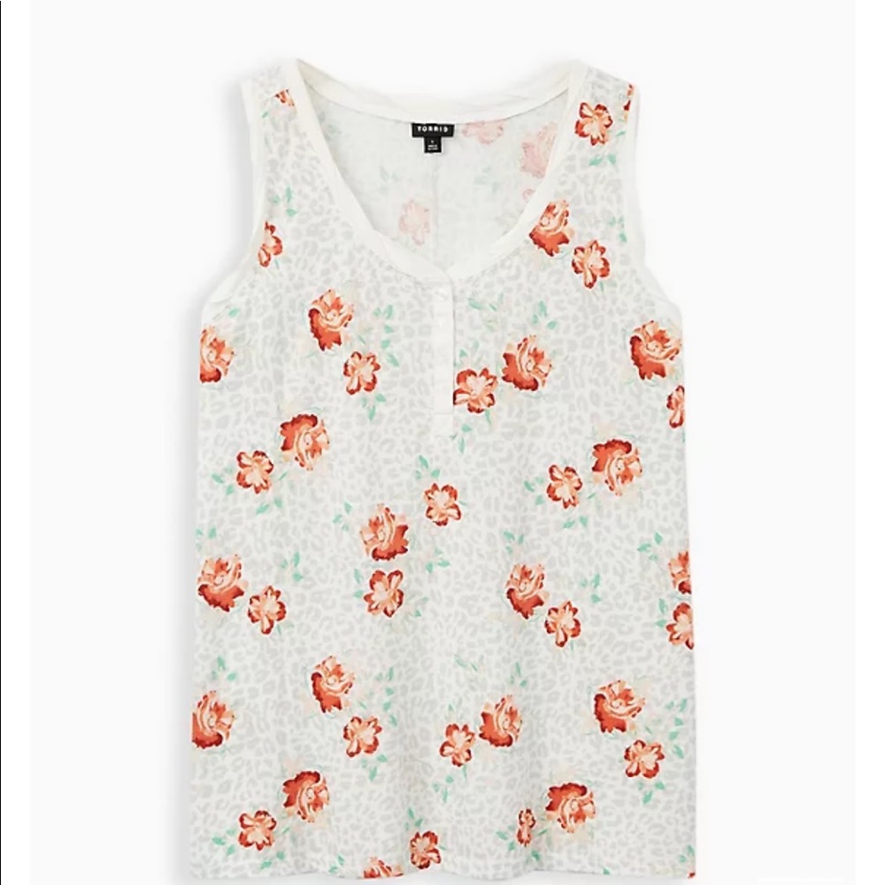 Henley Tank Cotton Blend Floral White